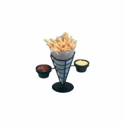 Outlet ⌛ American Metalcraft FBC92 - French Fry Basket, Conical, (2) Ramekins, 9-3/8"H, Black Wrought Iron 🧨