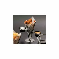 Cheap 🛒 American Metalcraft SS92 - Basket, 1-Cone Basket W/2 Ramekins, 5" Dia., x 9-3/4"H, Conical, Black 🎁