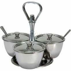 Brand new 😀 Winco RS-3 3 Unit Relish Server, Holds 3 Canisters, Stainless Steel - Pkg Qty 6 💯