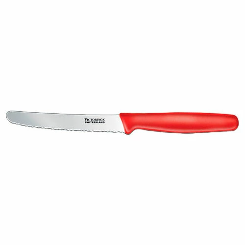 Outlet 👏 Victorinox 4.5 Steak Knife, Serrated Blade, Round Tip, Red Nylon 40504 🔔 1 Outlet 👏 Victorinox 4.5 Steak Knife, Serrated Blade, Round Tip, Red Nylon 40504 🔔